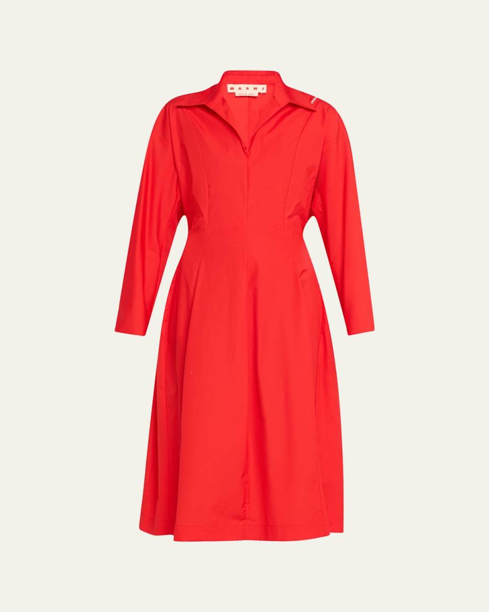 Belted Poplin Midi Dress